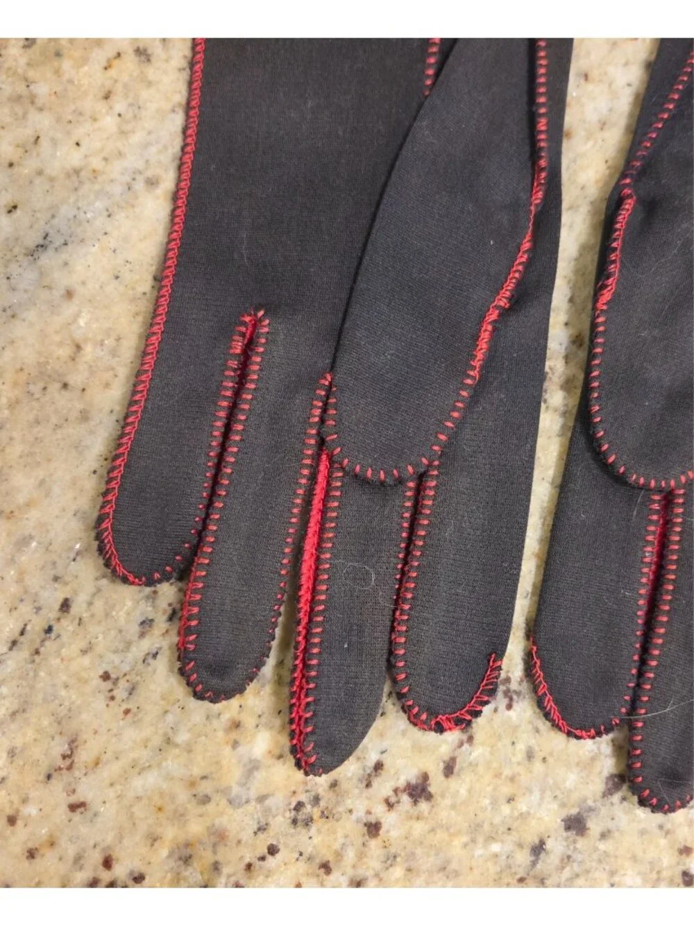 Vintage Womens Size M Gray Red Nylon Stretch Formal Gloves Shalimar